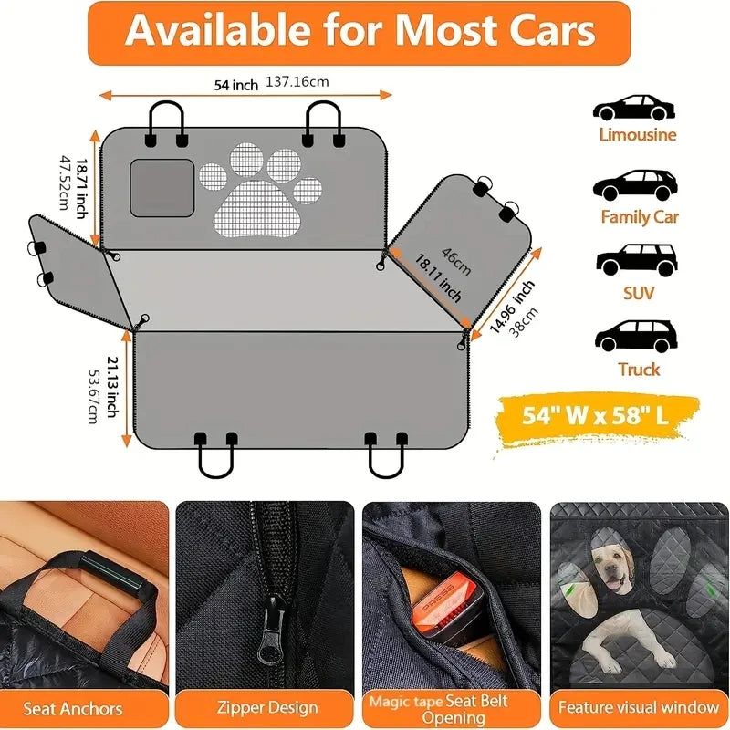 Dog Car Seat Cover Waterproof Hammock Rear Protector for Car Rear Seat