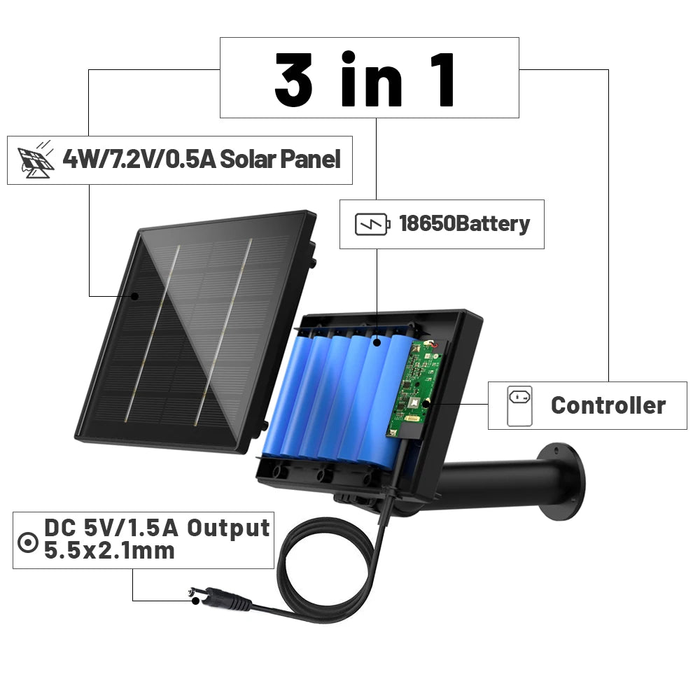 D4 5V 6V Solar Battery Charger For Security camera Portable Solar Power Bank With DC 5521 Output 4W Solar Panel Battery Charger-EXPROTAS