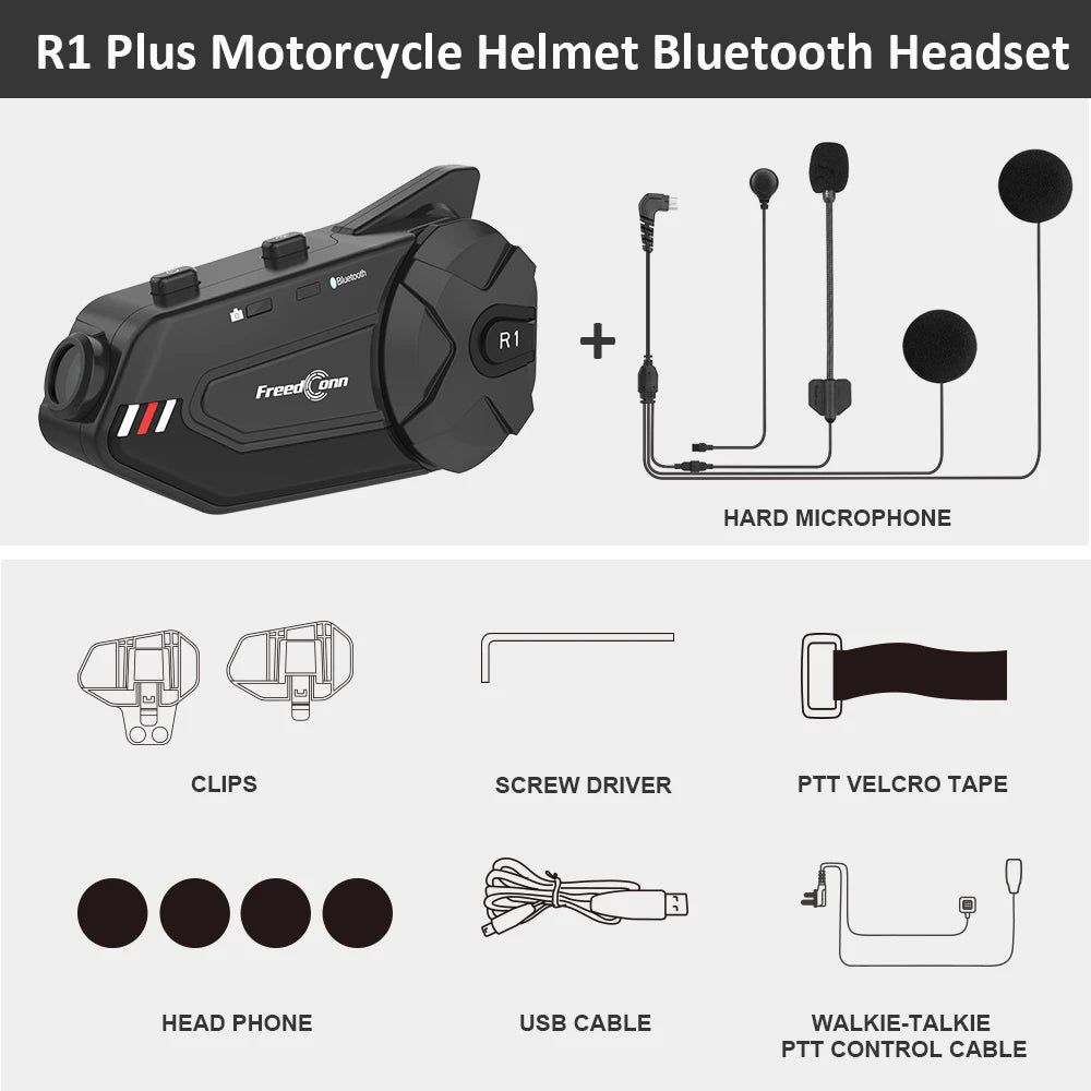 Freedconn R1Plus Bluetooth Motorcycle Helmet Intercom Headset with WiFi App and Dash Cam