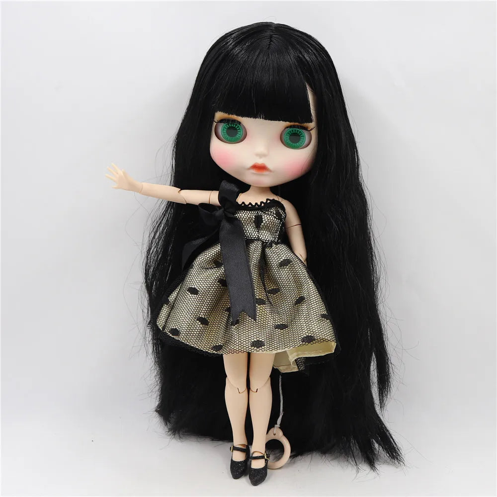 ICY DBS Blyth doll white skin joint body Black straight hair new matte face with eyebrows Lip gloss BL117-EXPROTAS