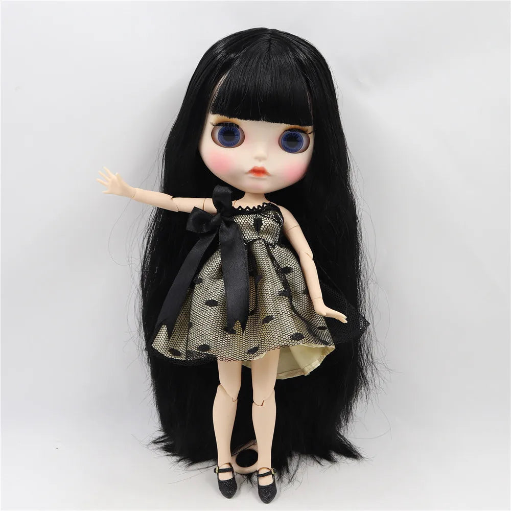 ICY DBS Blyth doll white skin joint body Black straight hair new matte face with eyebrows Lip gloss BL117-EXPROTAS