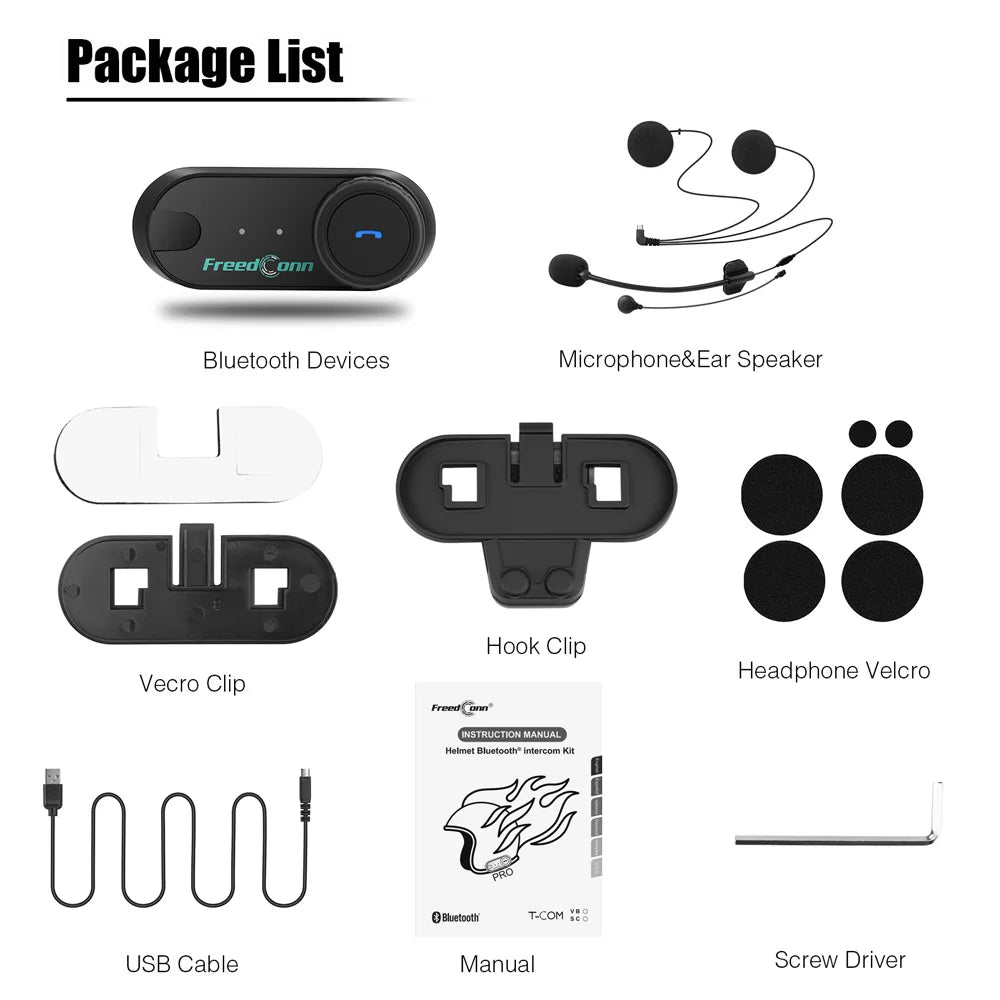 Freedconn Motorcycle Helmet Bluetooth Intercom Headset 6 Riders Music Share