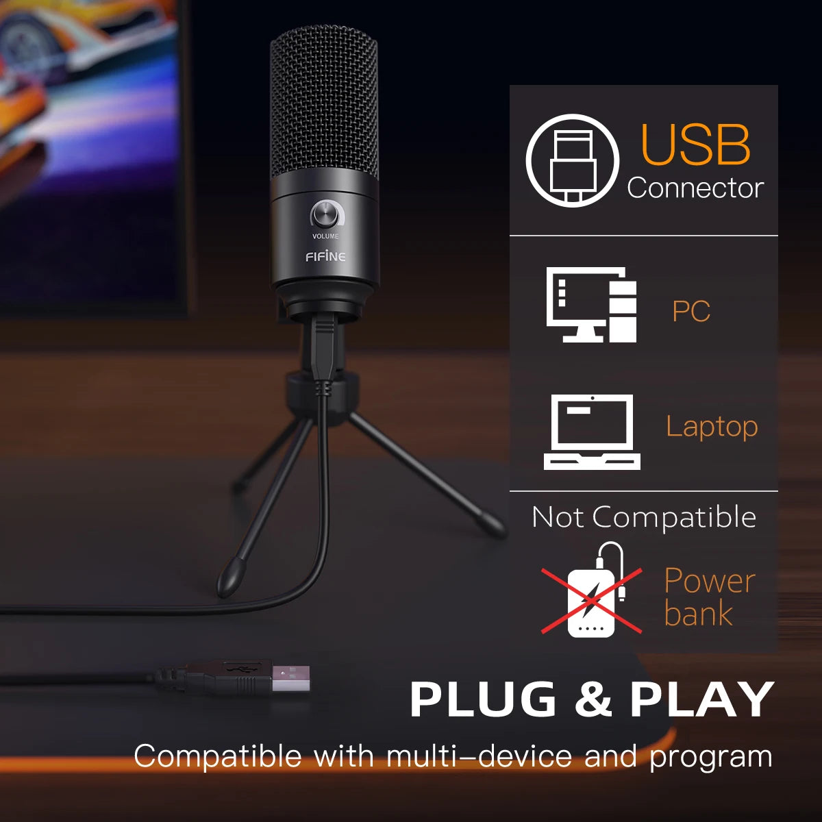 FIFINE K669 USB Condenser Microphone with Gain Knob Metal Recording Mic for PC Laptop