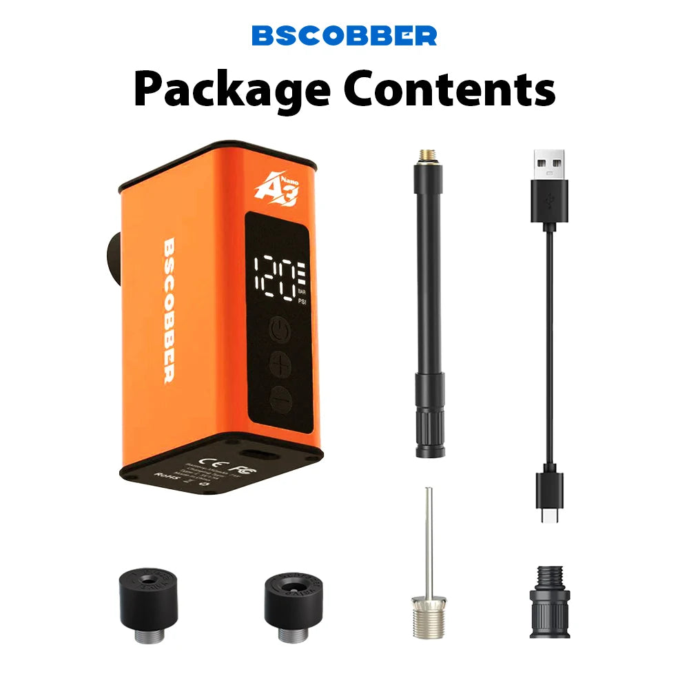 BSCOBBER A3Nano Mini Electric Bike Portable Air Compressor Tire Gauge Wireless Air Pump Schrader Presta Bicycle Accessories