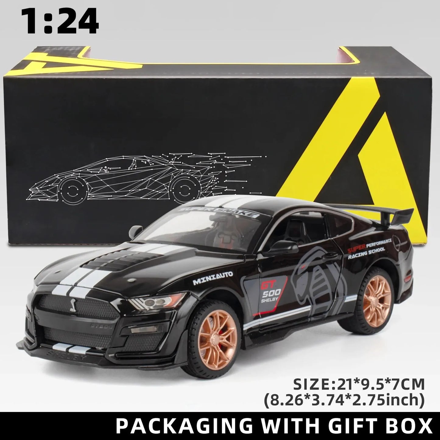 1:24Mustang GT Alloy Model with Sound & Light Features Premium Gift Box Packaging Ideal for Display, Collecting, Or Gift Giving-EXPROTAS