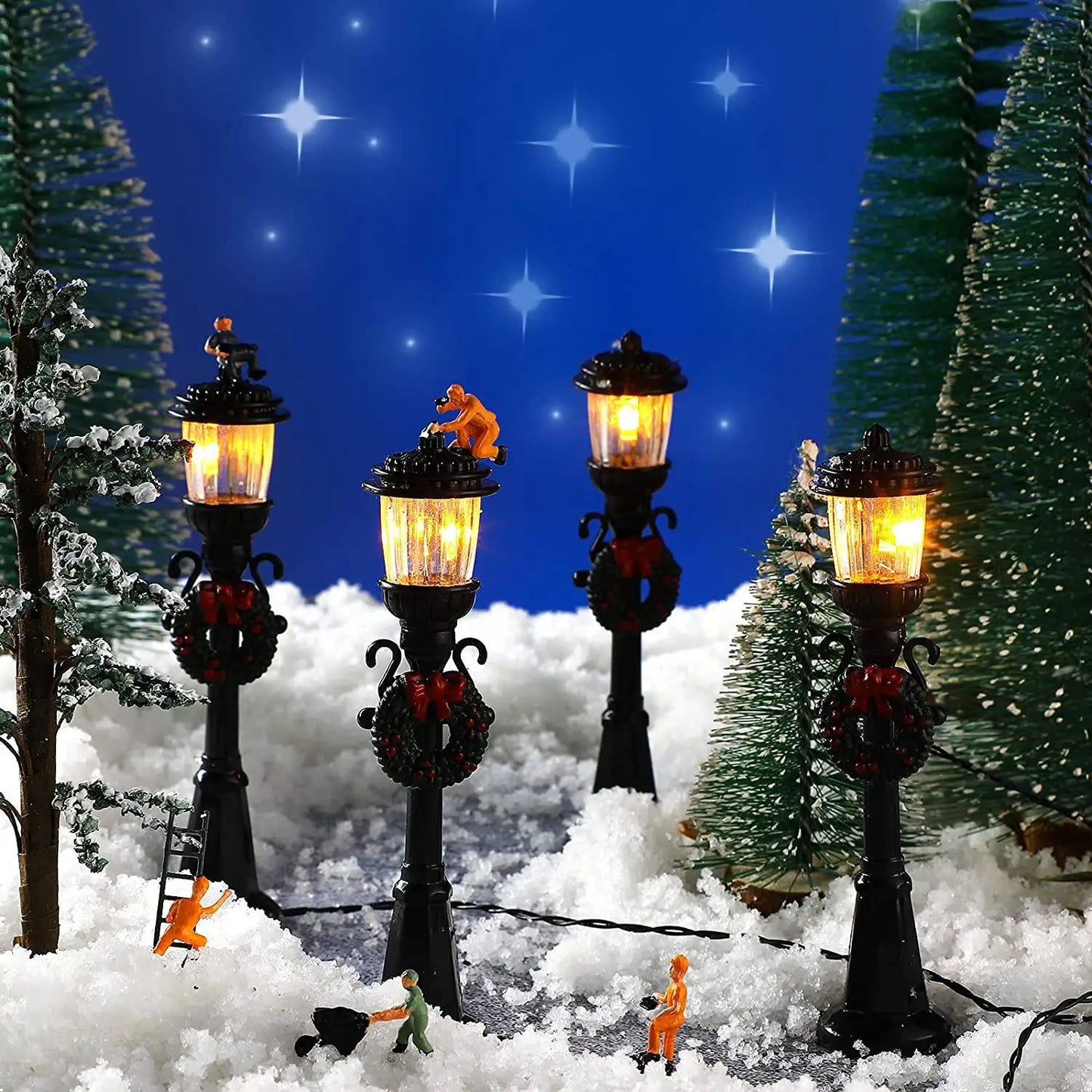 4Pcs Mini Christmas Lamp Decorative Lights for DIY Dollhouse Pathway