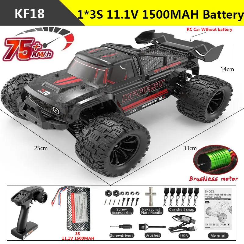 KF18 1:14 4WD RC Car Off-Road Racing High Speed Brushless Motor 2.4G Remote Control Cars Truck 75km/H Truck With LED Light Toy-EXPROTAS