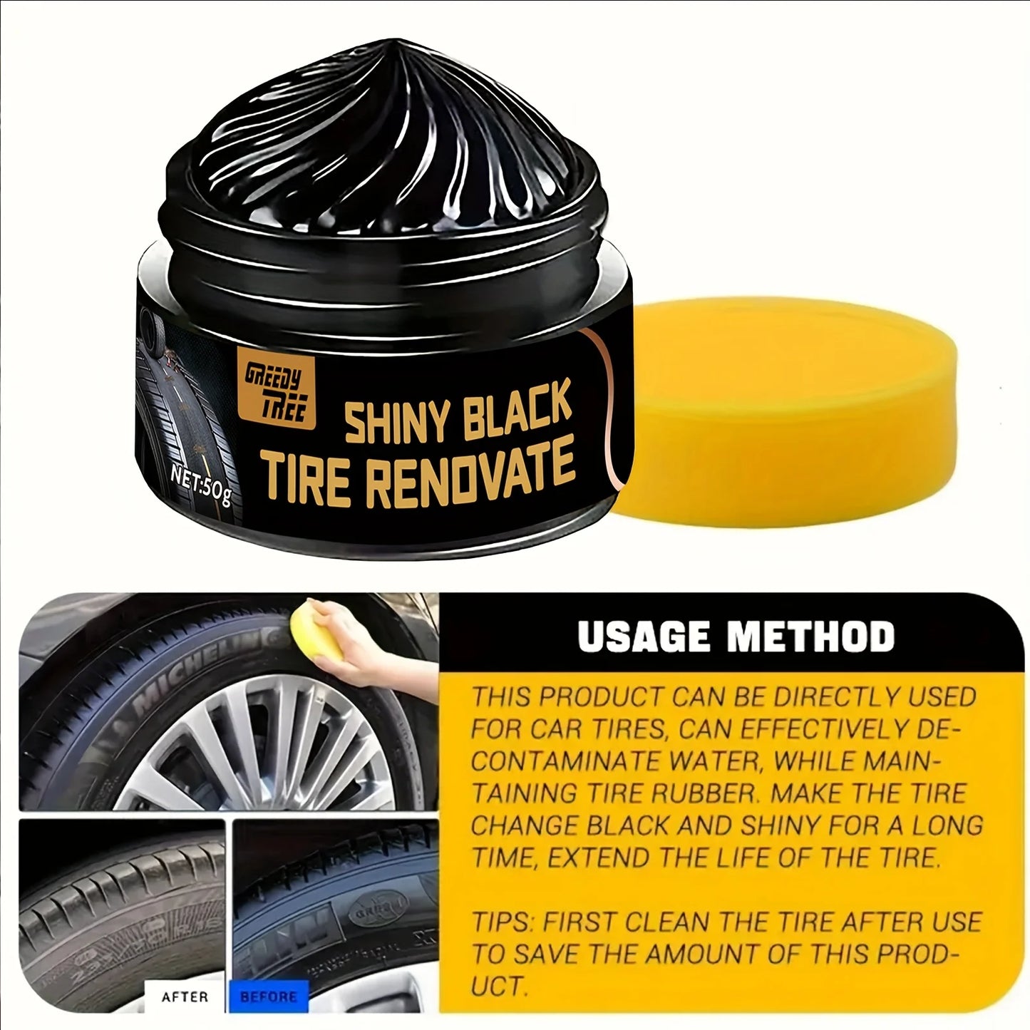 Tire Shine & Plastic Restorer Paste UV Protect Scratch Oxidation Remover