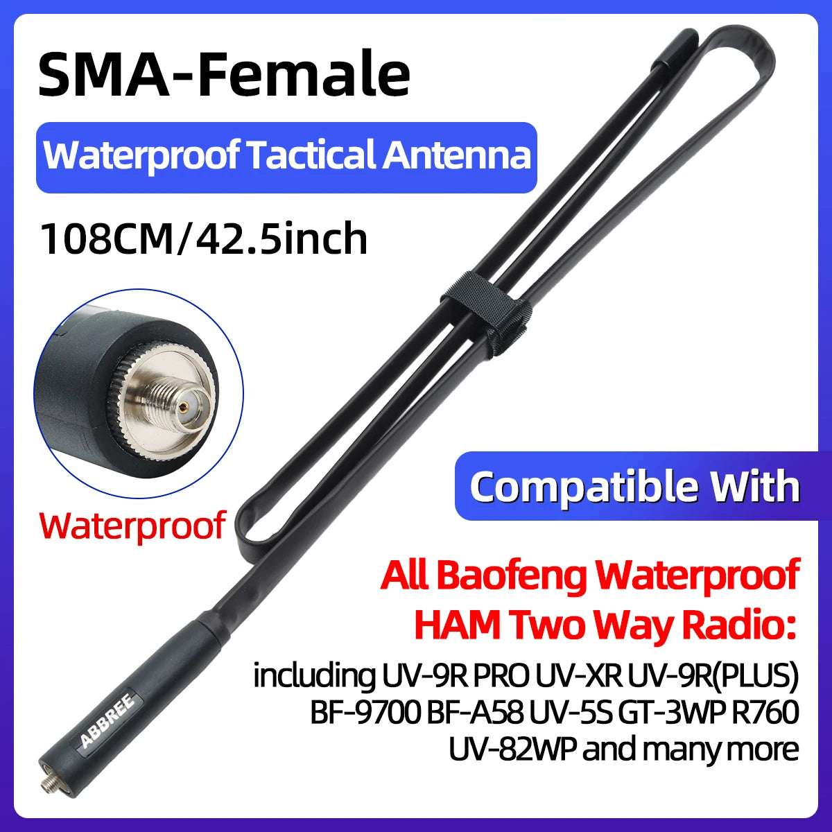 ABBREE CS Tactical Antenna SMA-Female Dual Band VHF UHF 144/430Mhz Foldable For Walkie Talkie Baofeng UV-21 UV-5R QuanSheng K5-EXPROTAS
