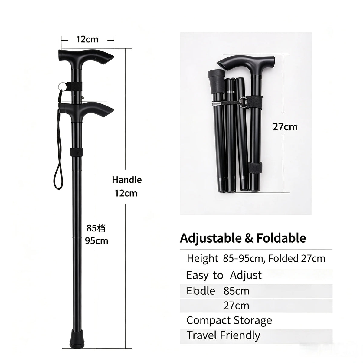 Trekking Pole Lightweight Telescopic Folding Walking Stick for Hiking