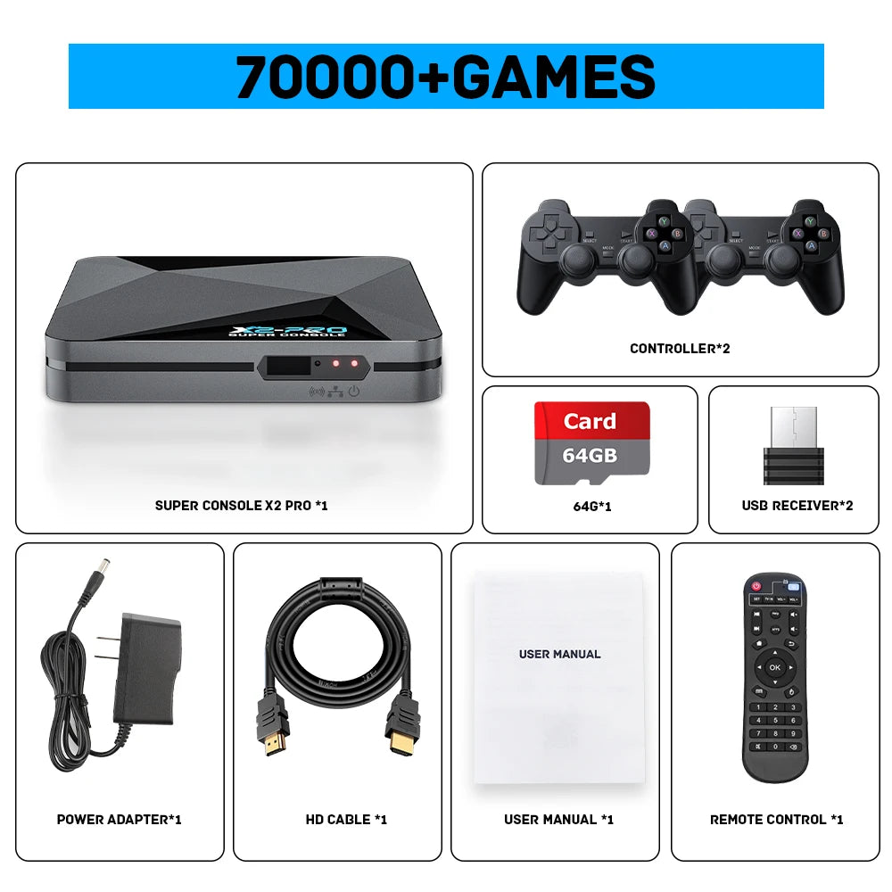 KINHANK Retro Video Game Console Super Console X2 Pro with 90000 Video Games for PS1/DC/MAME/SS with Gamepad Kid Gift Game Box-EXPROTAS