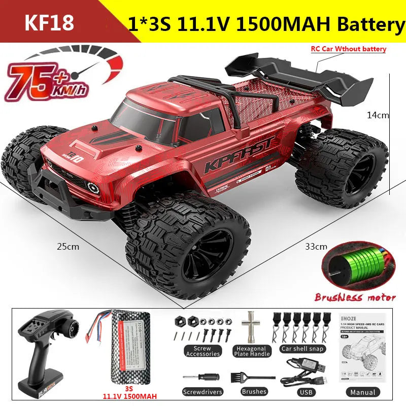KF18 1:14 4WD RC Car Off-Road Racing High Speed Brushless Motor 2.4G Remote Control Cars Truck 75km/H Truck With LED Light Toy-EXPROTAS