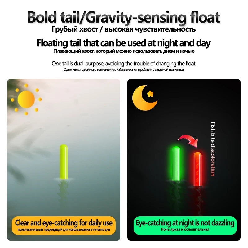Luminous Fishing Float Set w/ CR425 Battery Hooks Tube Buoy Rest Tackle