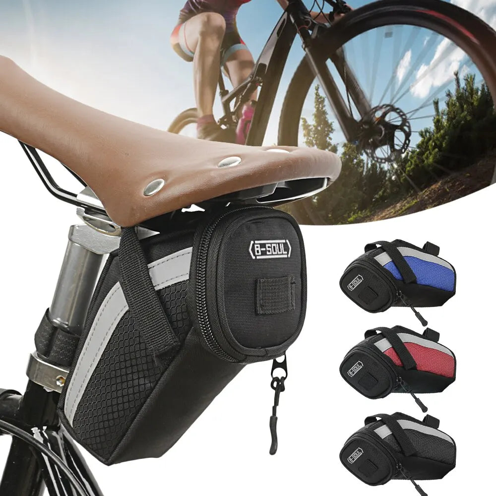 B-SOUL 1L Bike Saddle Bag Small Rear Seat Storage Pouch Tool Kit Reflective Black