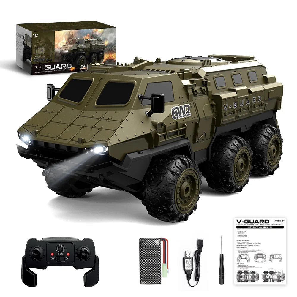 New 1:16 6WD Armored RC Military Truck, 360° Stunt High-Speed Climbing 2.4G Remote Control Toy for Boys