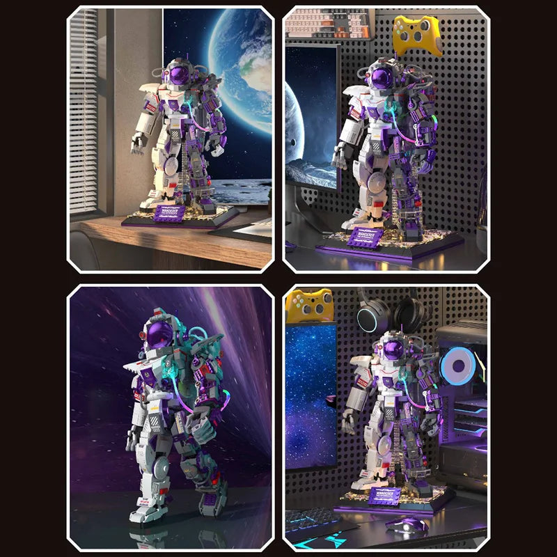 City Purple Space Astronaut Robot Model Building Blocks Aerospace Spaceman Mecha With Lights MOC Bricks Education Toys Kids Gift-EXPROTAS
