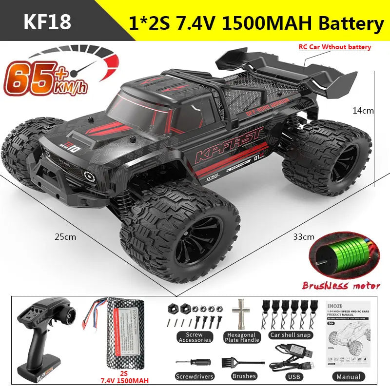 KF18 1:14 4WD RC Car Off-Road Racing High Speed Brushless Motor 2.4G Remote Control Cars Truck 75km/H Truck With LED Light Toy-EXPROTAS