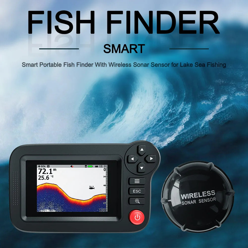 200M Sonar Sensor Fish Finder Portable Wireless Depth Echo Sounder LCD