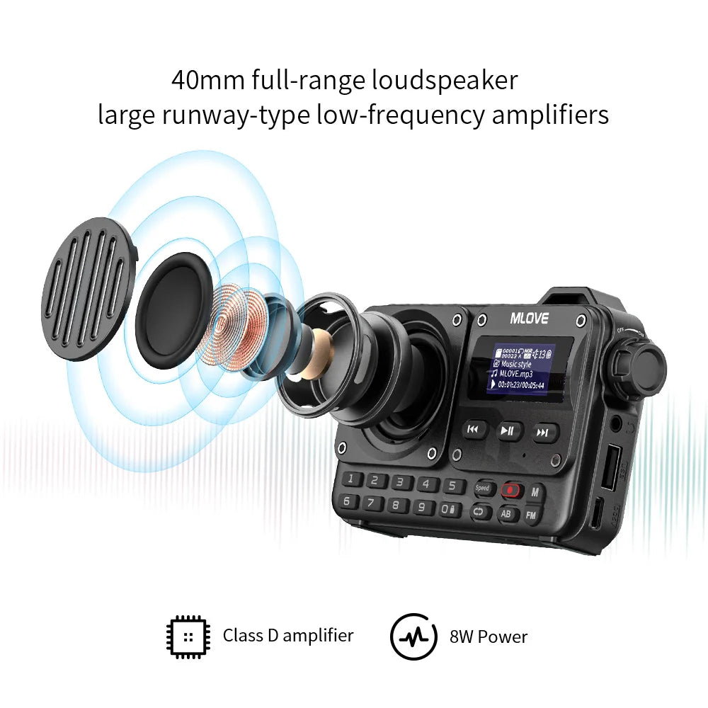 MLOVE BV800 Super-Portable Bluetooth Speaker with FM Radio,LCD Screen Display, Antenna, AUX Input, USB Disk, TF Card, MP3 Player-EXPROTAS