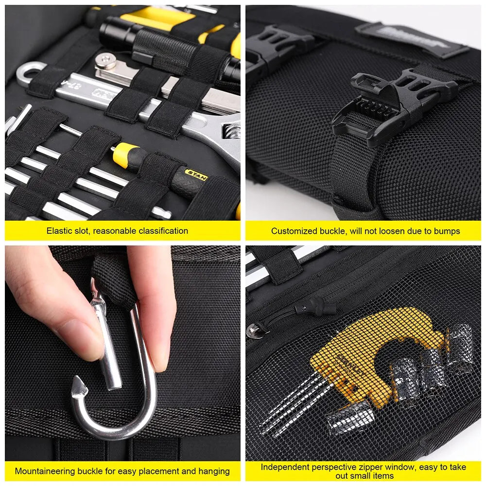 Rhinowalk Motorcycle Tool Roll Bag Portable Motor Saddlebags Side Tool Storage Bag Pouch Outdoor Travel Repair Working Tool-EXPROTAS