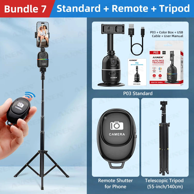 Smart Auto Face Tracking AI Gimbal for Smartphone & Action Camera 360° Vlog Kit w/ Tripod