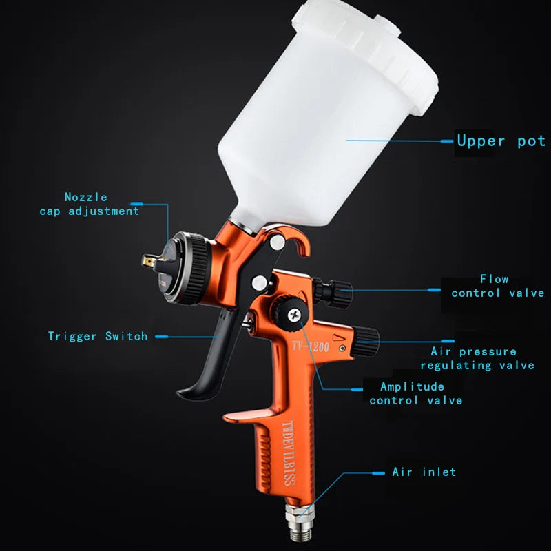Professional Spay Gun 1.3mm Nozzle Gravity Airbrush For Painting Car Aerograph Pneumatic Gun TV1200-EXPROTAS