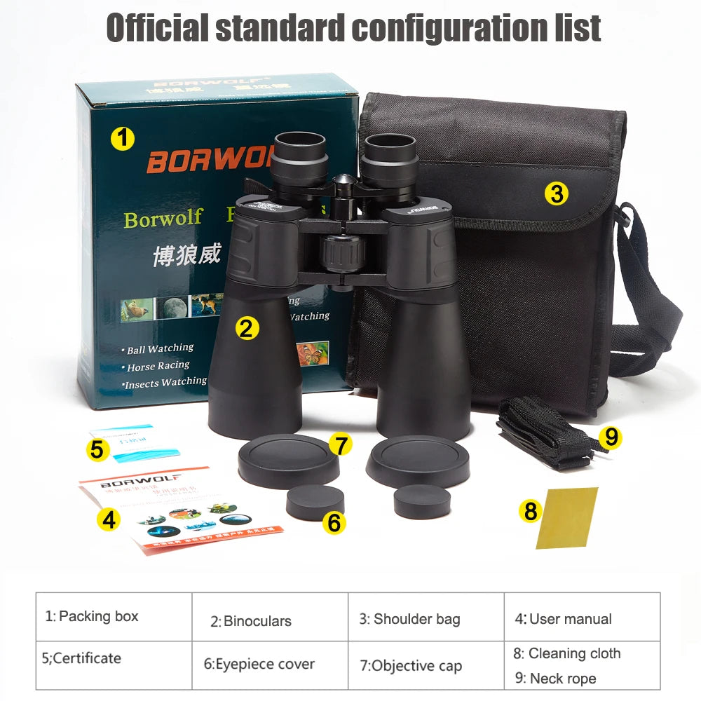 Borwolf 10-380X100 High Magnification Long Range Zoom 10-60 Times Hunting Telescope Binoculars HD Professiona Zoom-EXPROTAS