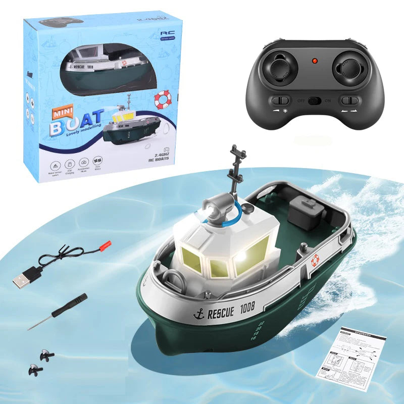 S820 1/72 RC Tugboat Mini Boat 2.4G Dual Motor LED Remote Control Toy