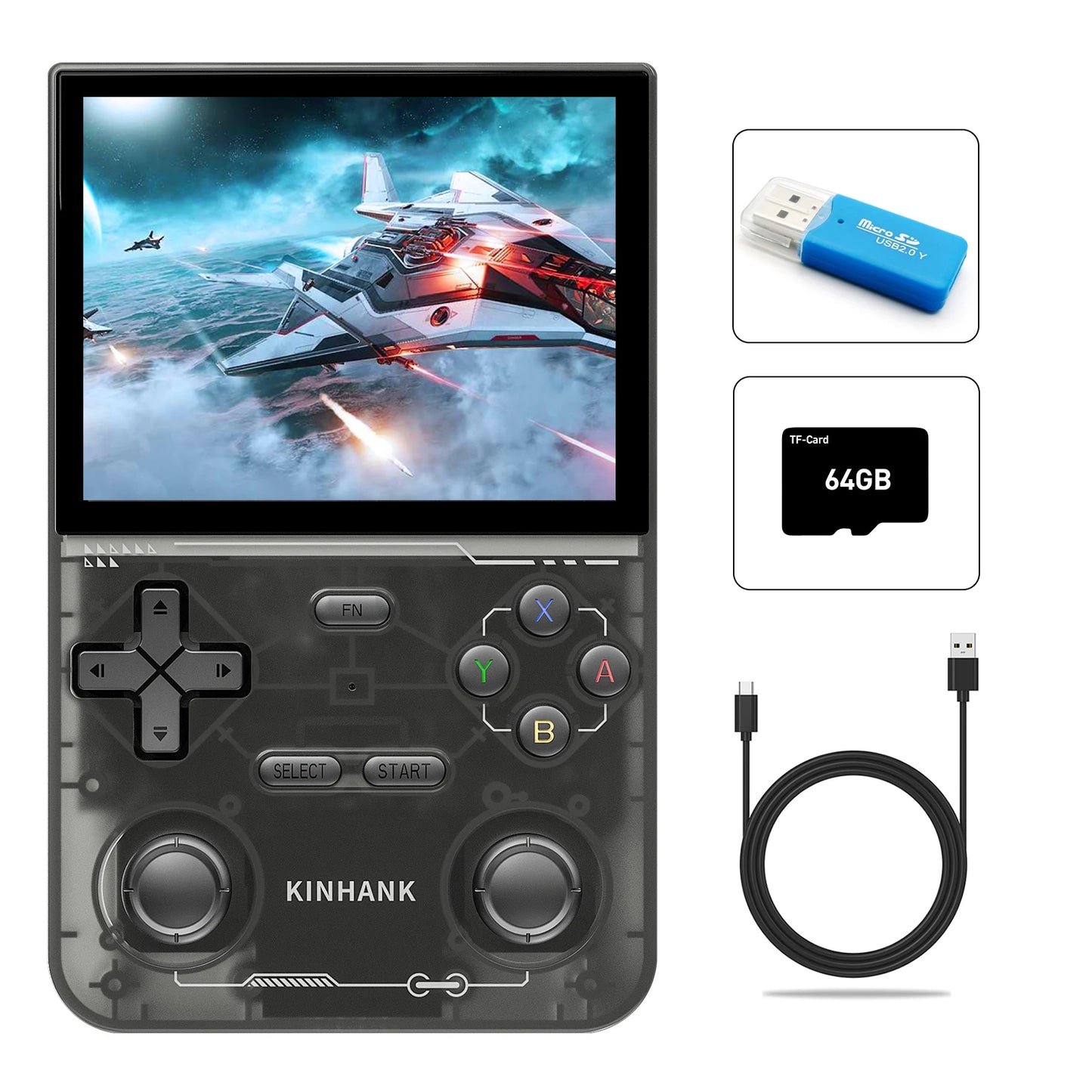 KINHANK Open Source K36 Retro Handheld Video Game Console 16000 Games Emulator for PS1/PSP/DC/N64/SS 500nit 3.5 Inch IPS Screen-EXPROTAS