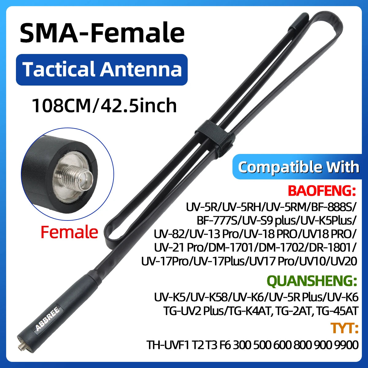 ABBREE CS Tactical Antenna SMA-Female Dual Band VHF UHF 144/430Mhz Foldable For Walkie Talkie Baofeng UV-21 UV-5R QuanSheng K5-EXPROTAS