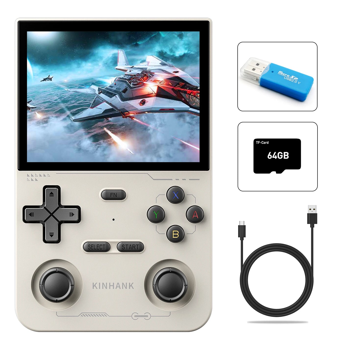 KINHANK Open Source K36 Retro Handheld Video Game Console 16000 Games Emulator for PS1/PSP/DC/N64/SS 500nit 3.5 Inch IPS Screen-EXPROTAS