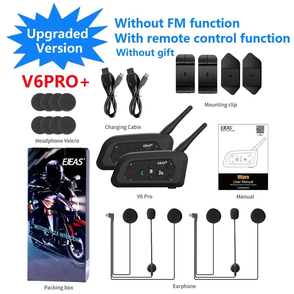 EJEAS V6 PRO+ Motorcycle Bluetooth Intercom Helmet Headset 6 Riders 800m IP67
