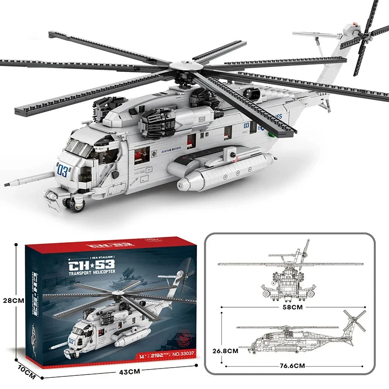 2192PCS CH-53E Transport Helicopter Building Blocks Army Plane Military Fighter Model Assembly Bricks Kids DIY Toys Holiday Gift-EXPROTAS