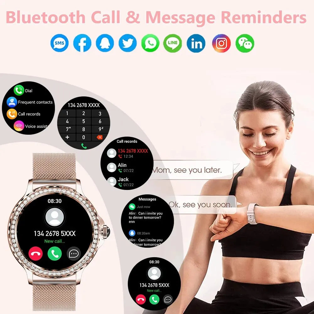 MEVADEN Rosegold Smart Watch For Lady Bluetooth Call 100+Sports Mode Fitness Women Smartwatch DIY Dials For IOS Android NX19-EXPROTAS