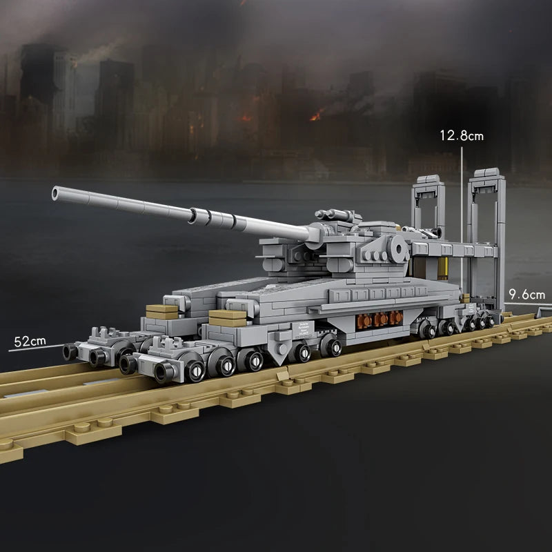 NEW WW2 Railway Gun Building Blocks Military Cannon MOC Army Weapon Model Toy Gift