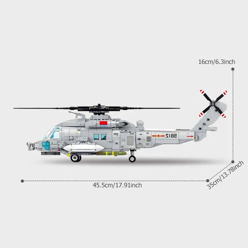 SEMBO Z-20 Navy Helicopter Building Blocks 862pcs Armed Aircraft Model Bricks Toy Gift