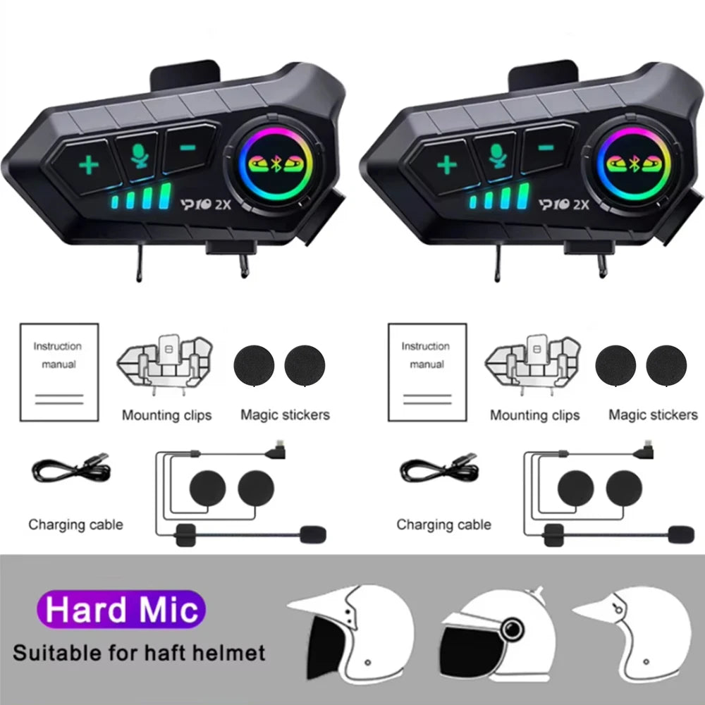 Kebidumei YP10 2X Motorcycle Helmet Bluetooth 5.3 Intercom 300m Waterproof