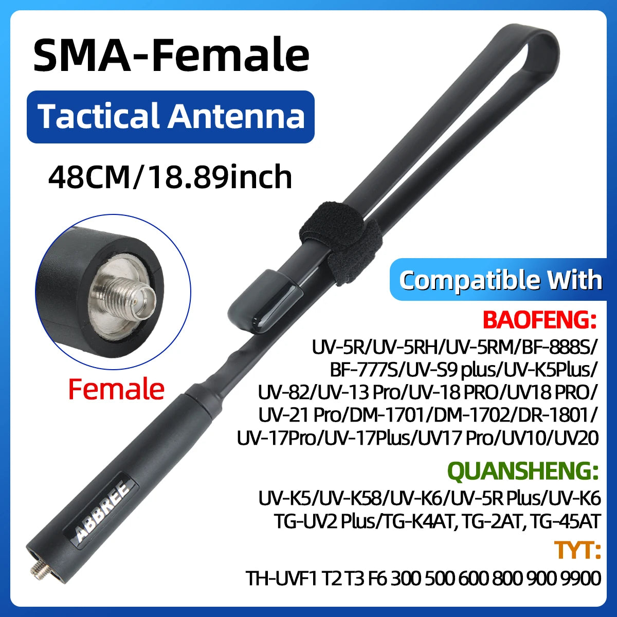 ABBREE CS Tactical Antenna SMA-Female Dual Band VHF UHF 144/430Mhz Foldable For Walkie Talkie Baofeng UV-21 UV-5R QuanSheng K5-EXPROTAS