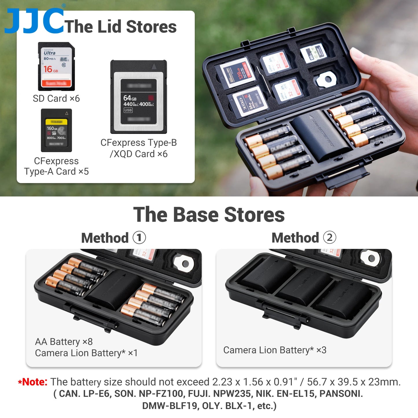 JJC Camera Battery Memory Card Case for SD CFexpress XQD Cards Storage Holder