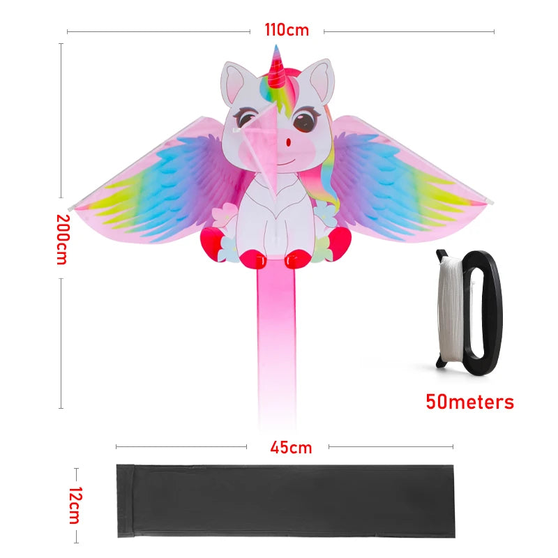 Unicorn Kite 50m String Easy Fly for Kids Beginners Pink Large