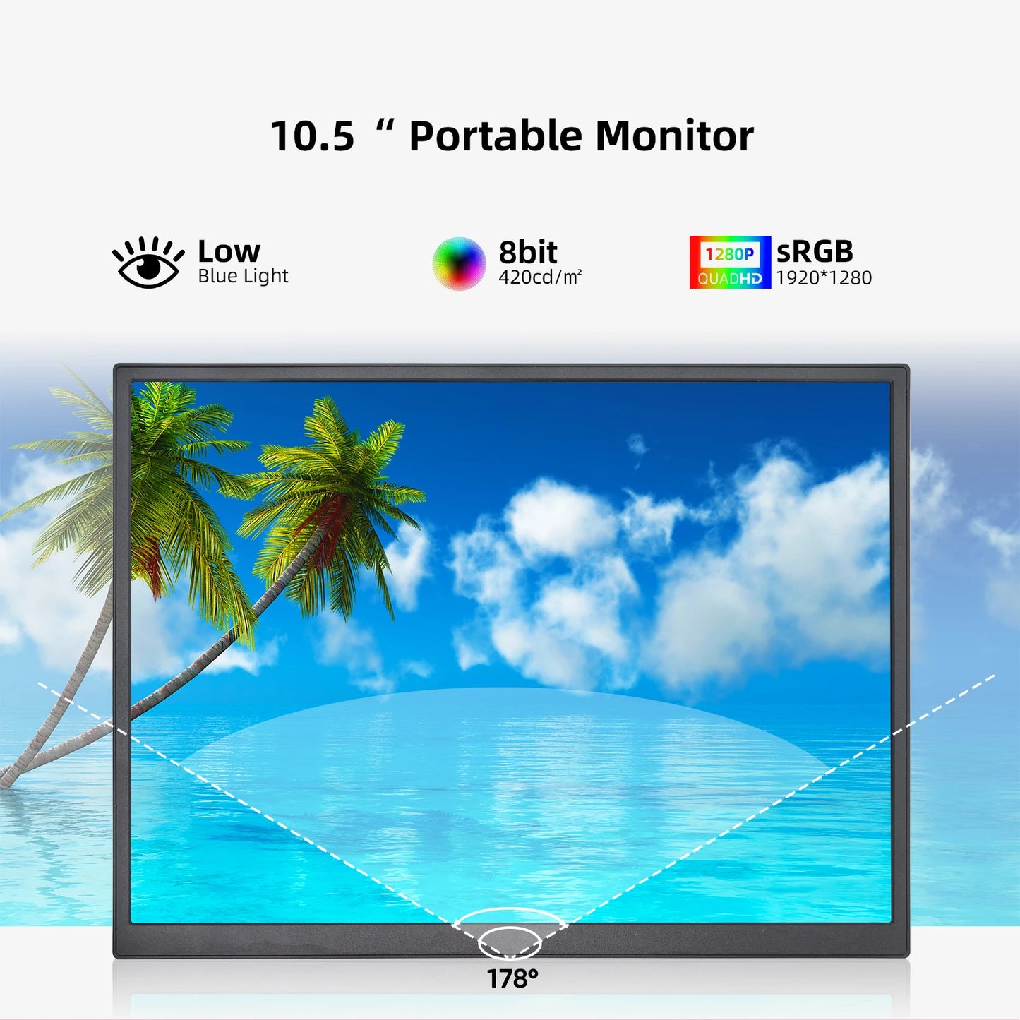 ZSUS 10.5" Portable Monitor 1280P 100% sRGB for PS5 Xbox Switch PC