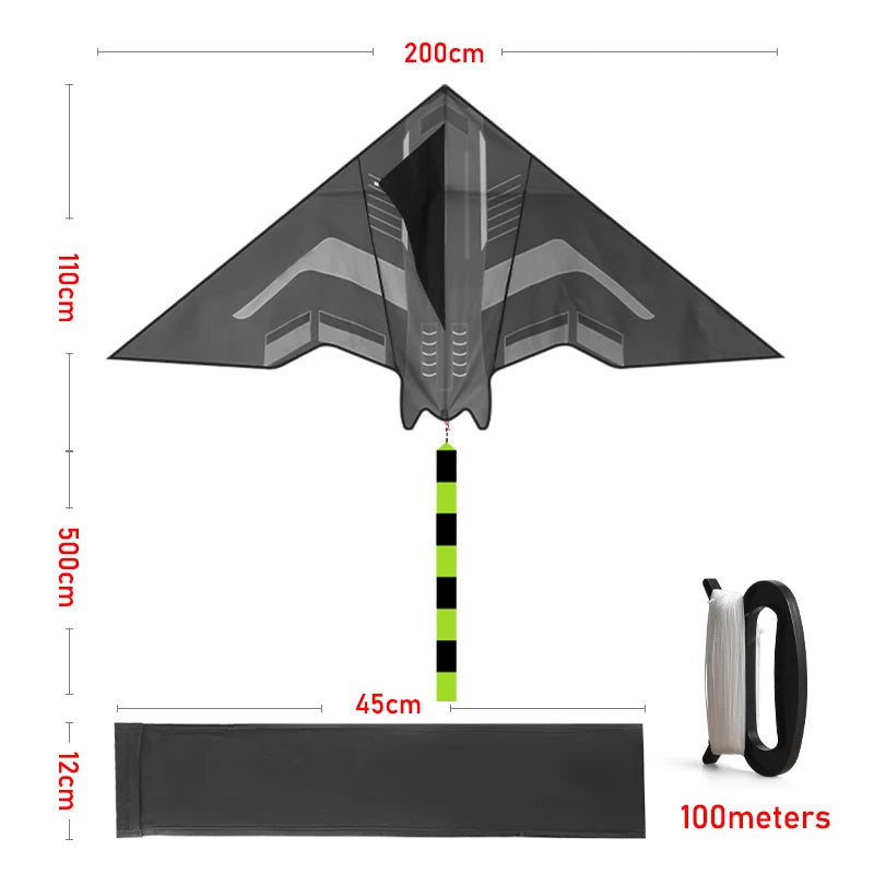 2m Delta Kite for Outdoor Fun - Huge Easy Flyer for Kids & Adults