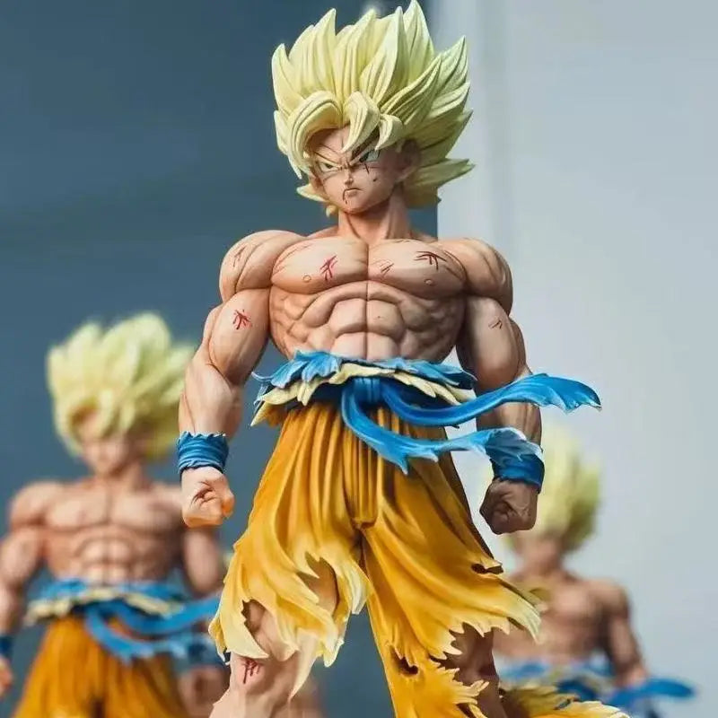 Goku Anime Style PVC Action Figure Statue with LED Base and Replaceable Heads
