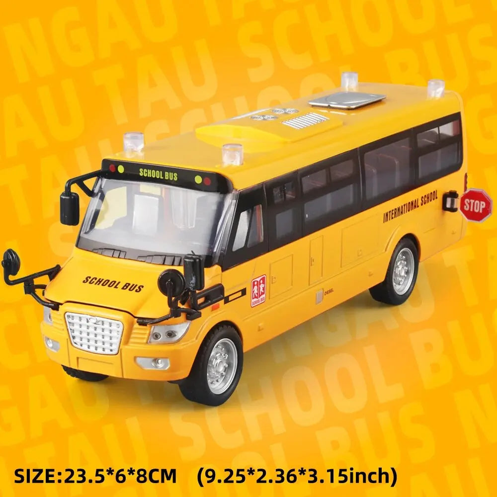 1:24 School Bus Toy, Die Cast Pull Back 9'' Model Cars, with Lights & Sounds, Openable Doors, Large Yellow Metal Toy Vehicle