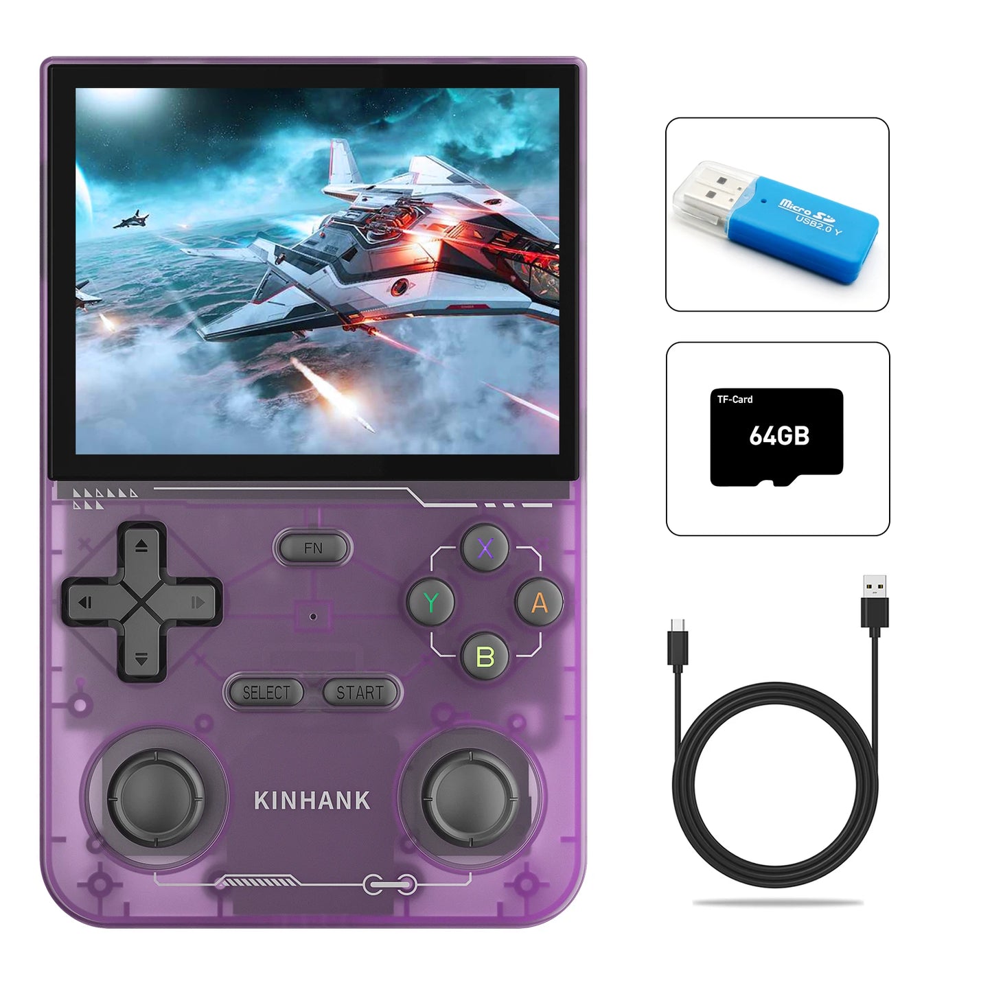 KINHANK Open Source K36 Retro Handheld Video Game Console 16000 Games Emulator for PS1/PSP/DC/N64/SS 500nit 3.5 Inch IPS Screen-EXPROTAS