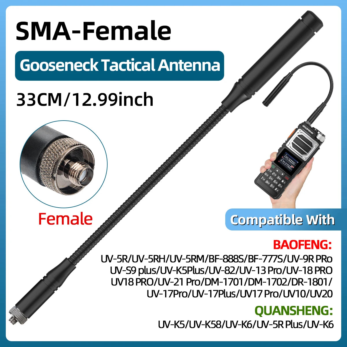 ABBREE CS Tactical Antenna SMA-Female Dual Band VHF UHF 144/430Mhz Foldable For Walkie Talkie Baofeng UV-21 UV-5R QuanSheng K5-EXPROTAS