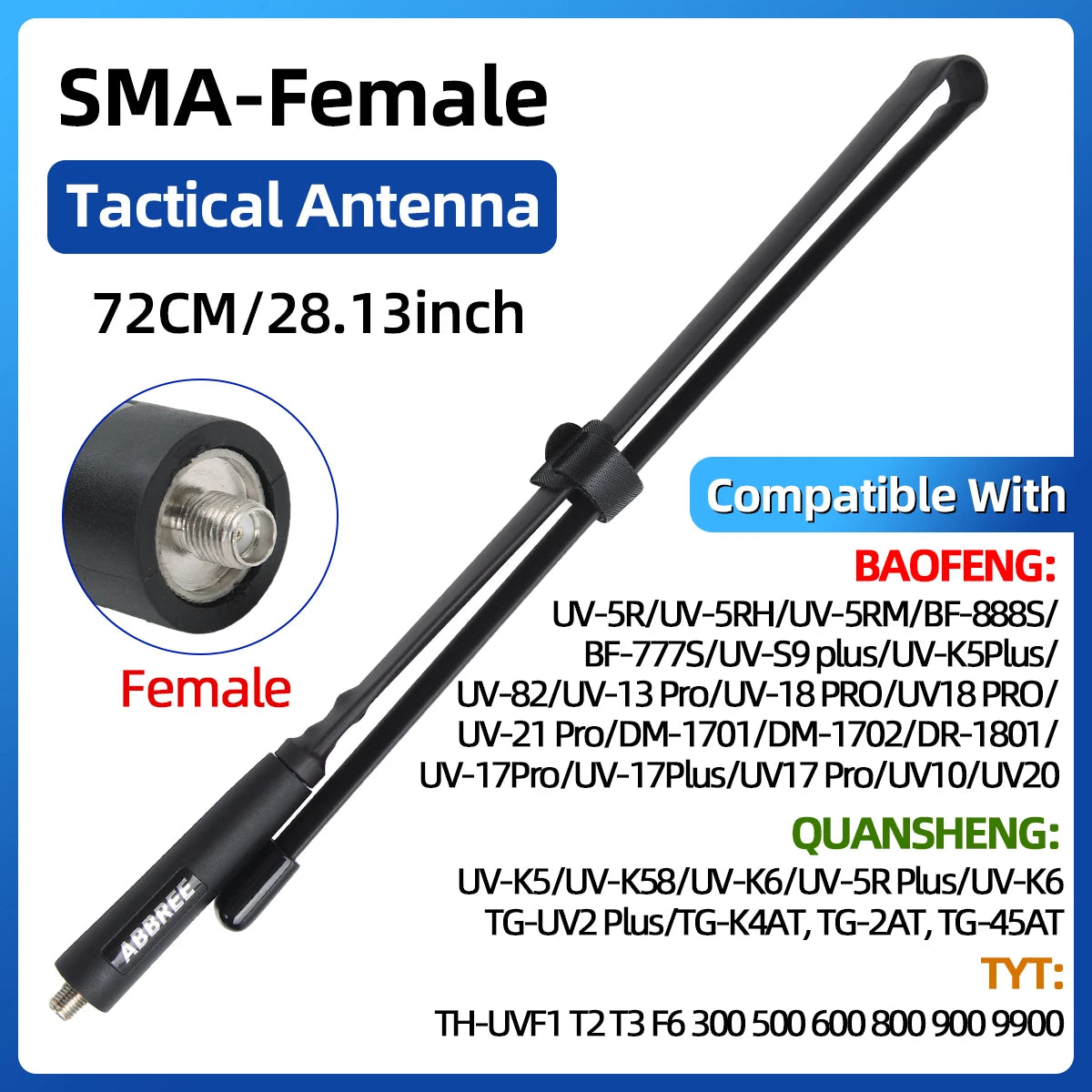 ABBREE CS Tactical Antenna SMA-Female Dual Band VHF UHF 144/430Mhz Foldable For Walkie Talkie Baofeng UV-21 UV-5R QuanSheng K5-EXPROTAS