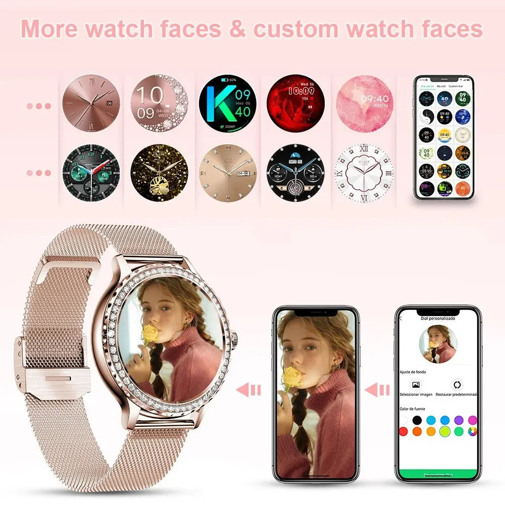 MEVADEN Rosegold Smart Watch For Lady Bluetooth Call 100+Sports Mode Fitness Women Smartwatch DIY Dials For IOS Android NX19-EXPROTAS