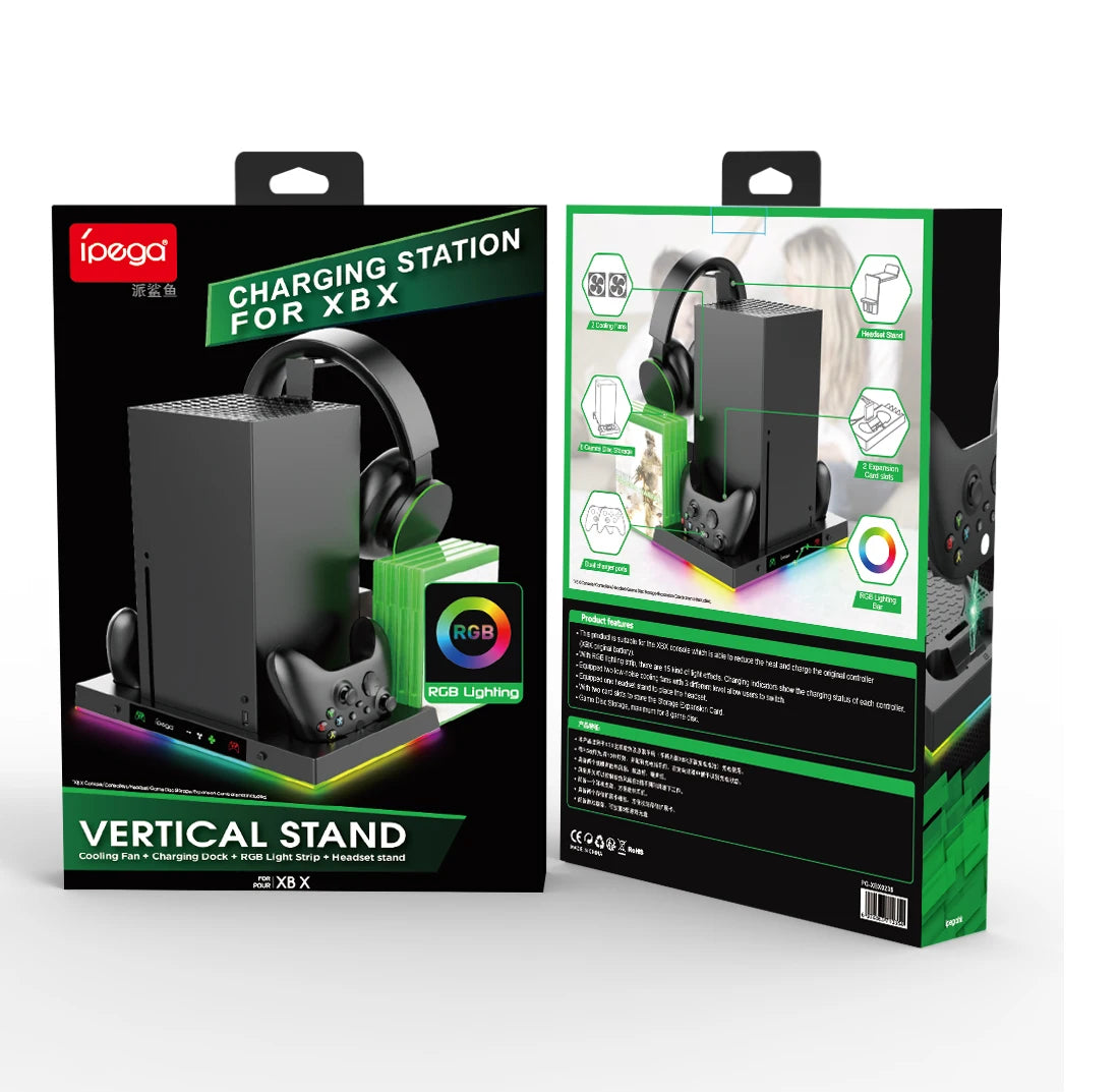 Cooling Fan Stand & Charging Station For Xbox Series X Controller RGB Light Dock