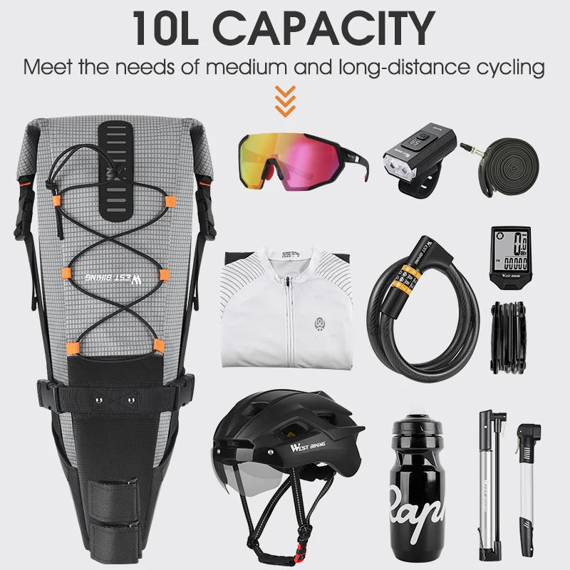 Bicycle Saddle Bag 10L Waterproof Under Seat Bike Tail Pannier MTB Cycling